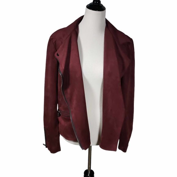 Kut from the Kloth X-Large Burgundy soft Faux Suede Moto Jacket - Picture 6 of 9